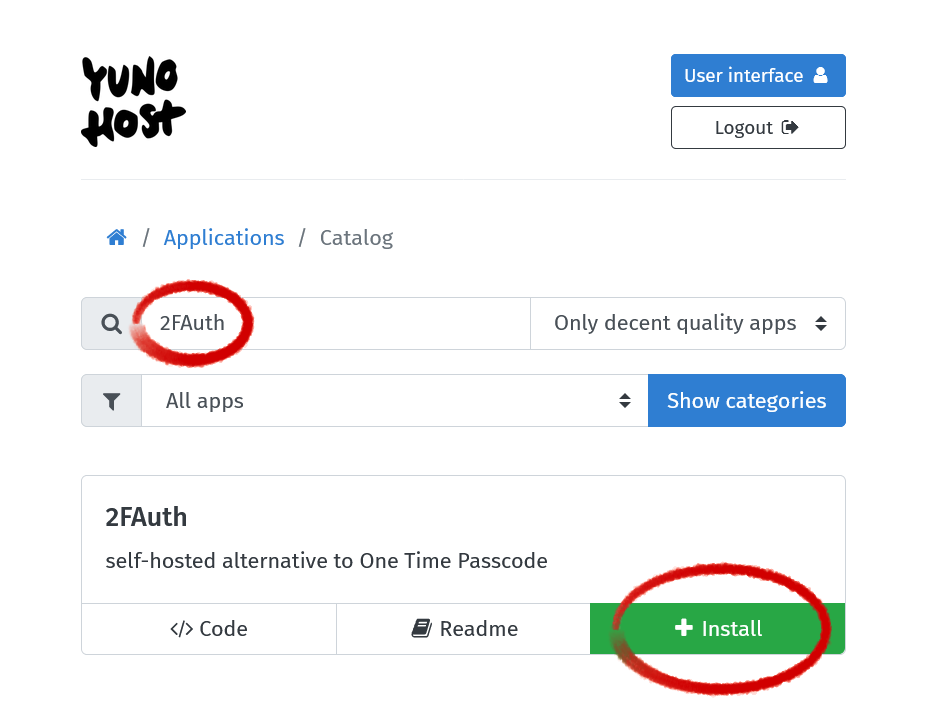 Install 2FAuth from the App catalog